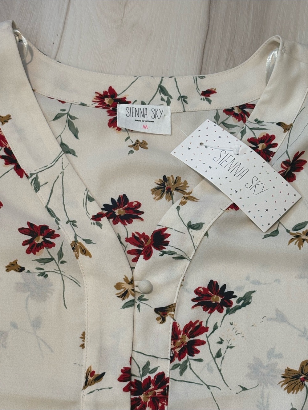 Sienna Sky Cream Button-Front Floral Blouse with Burgundy Accents - Picture 4 of 7